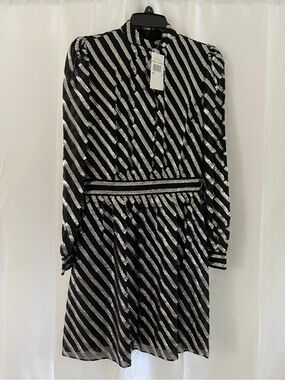 Michael Kors Black Dress with Silver Diagonal Stripes - Long Sleeve